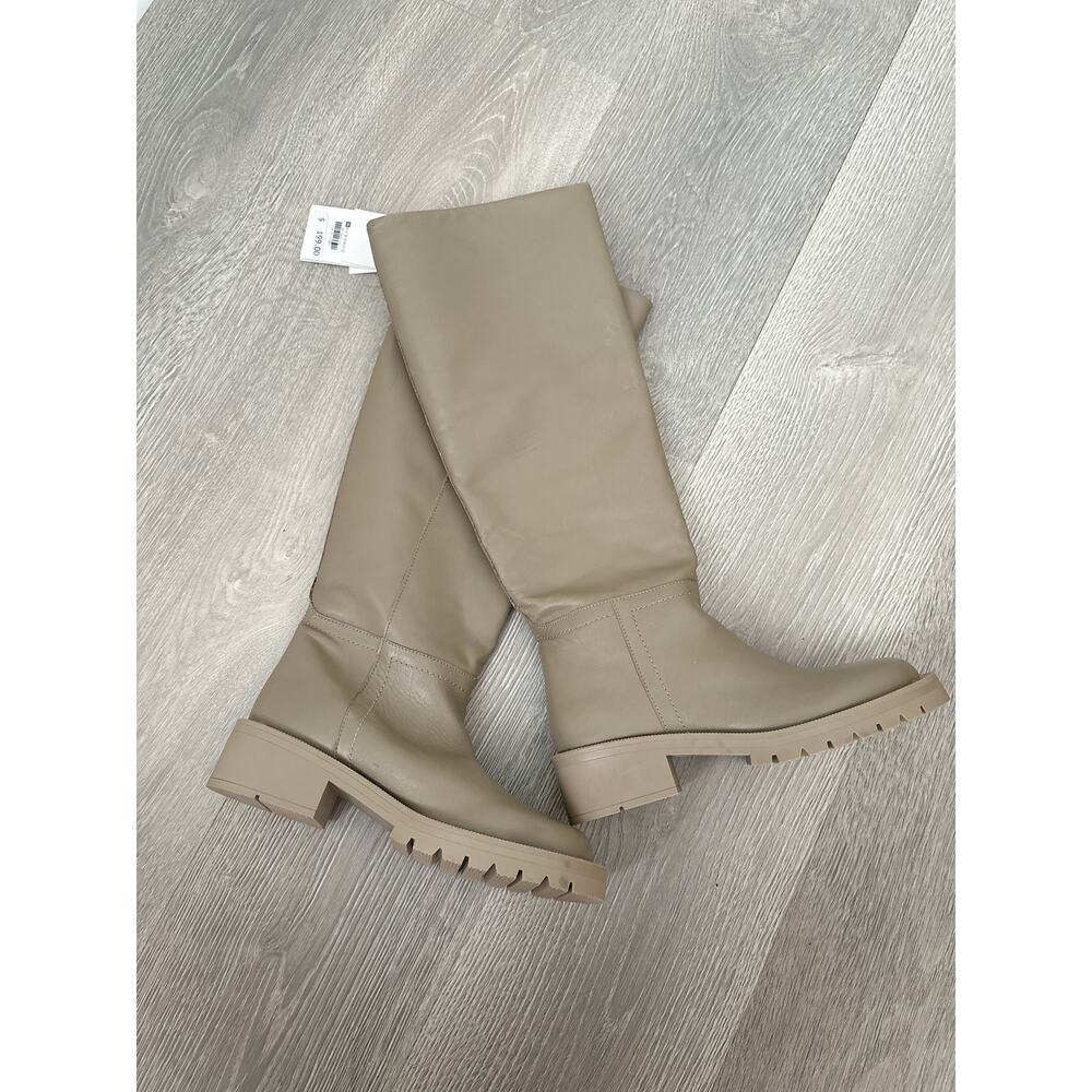 NWT Zara Leather Knee High Boots Size 5 Taupe Minimalist Blogger Fave - Picture 2 of 10